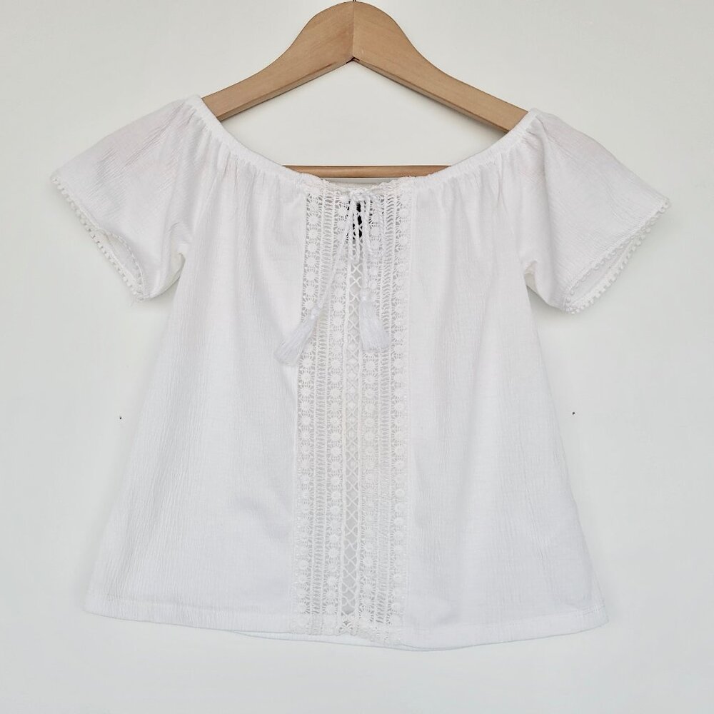 H&M Divided Off The Shoulder Crochet Detail Front Blouse in White Size XS - Picture 2 of 11